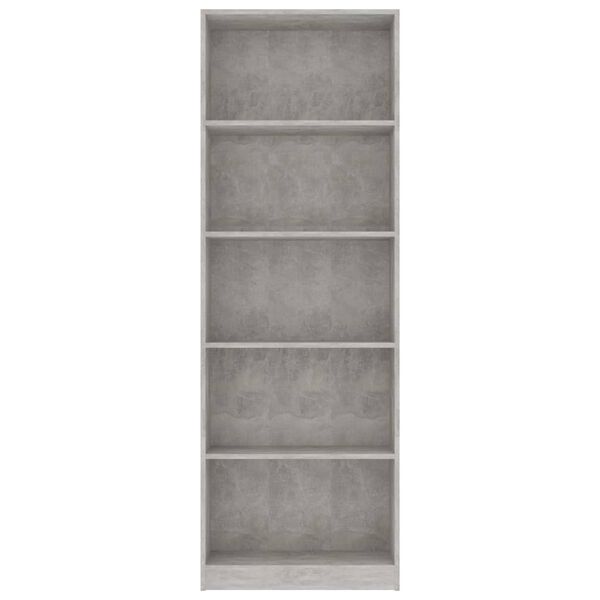 vidaXL Libreria 5 Ripiani Grigio Cemento 60x24x175cm Legno Multistrato