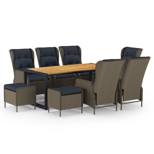 vidaXL Set Mobili da Pranzo per Giardino 9 pz Marrone