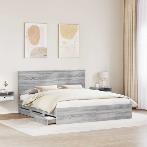 vidaXL Struttura del letto con cassetto Grigio Sonoma 200 x 200 cm