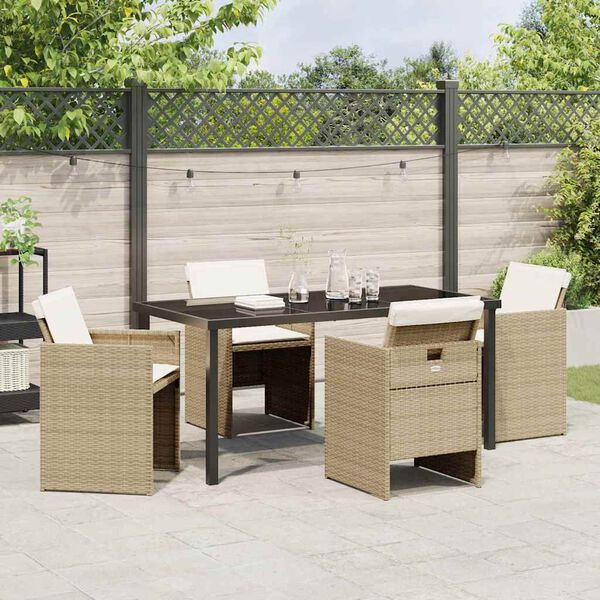 vidaXL Set da Pranzo per Giardino con cuscino 5 pcs Beige polyrattan