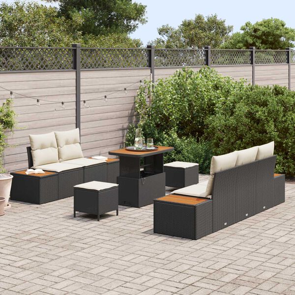 vidaXL Set Divano da Giardino 8 pcs Nero polyrattan