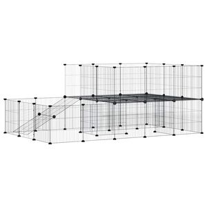 vidaXL Gabbia per Animali 44 Pannelli con Porta Nera 175x105x70 cm Acciaio