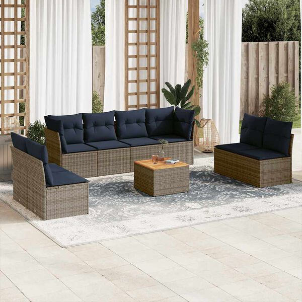vidaXL Set Divani da Giardino 9 pz con Cuscini Grigio in Polyrattan