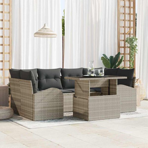 vidaXL Set Divano da Giardino 7 pcs Grigio chiaro Poly Rattan