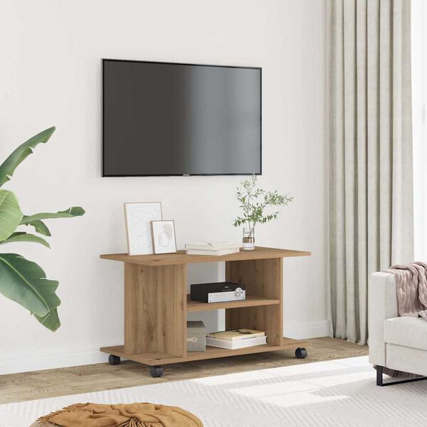 vidaXL Mobile TV Ruote Rovere Artigianale 80x40x45cm Legno Multistrato