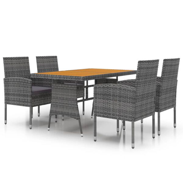 vidaXL Set da Pranzo per Esterni 5 pz in Polyrattan Grigio