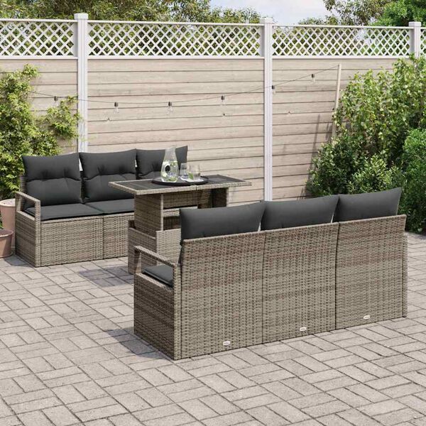vidaXL Set Divano da Giardino con cuscino 7 pcs Grigio polyrattan