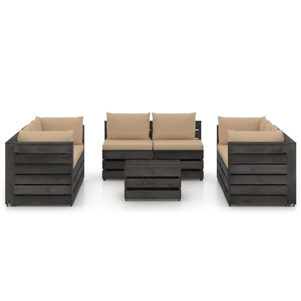 vidaXL Set Salotto da Giardino con Cuscini 9pz Legno Impregnato Grigio