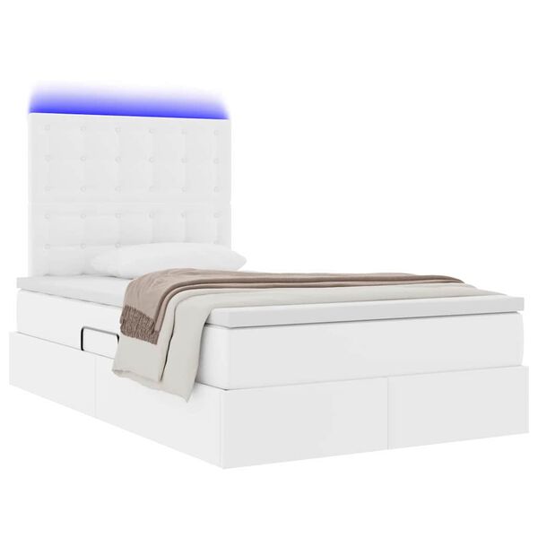 vidaXL Letto con contenitore e LED Bianco 120 x 190 cm Pelle Sintetica