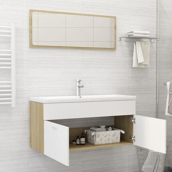 vidaXL Set Mobili da Bagno Bianco e Rovere Sonoma in Truciolato