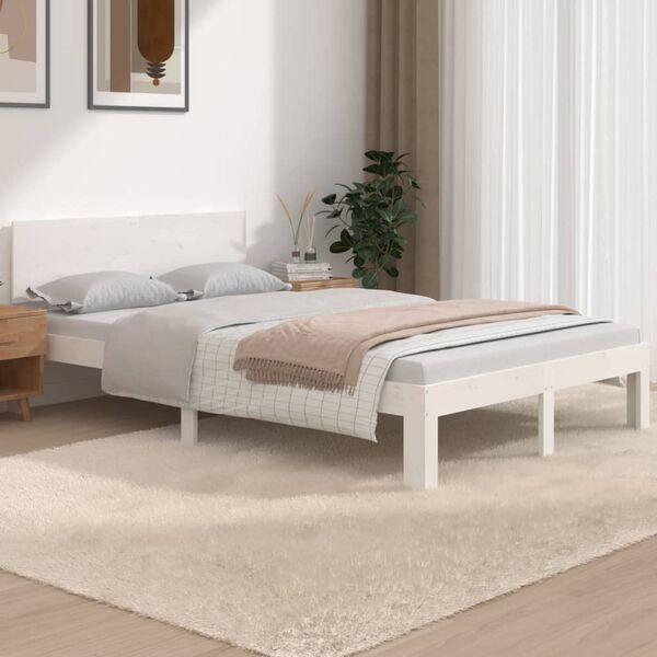 vidaXL Giroletto Bianco in Legno Massello 120x190 cm Small Double