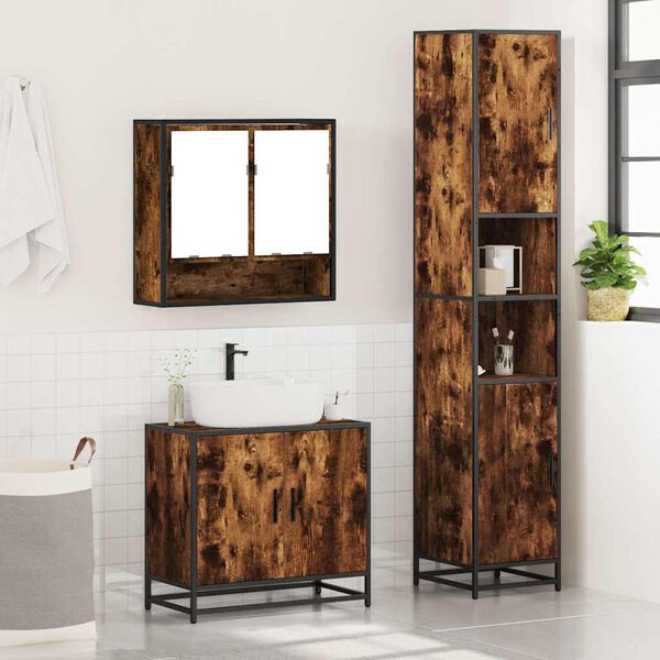vidaXL Set Mobili da Bagno 3 pz Rovere Fumo in Legno Multistrato