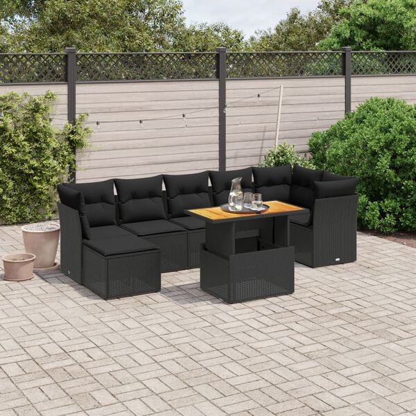 vidaXL Set Divani da Giardino con Cuscini 8 pz Nero in Polyrattan