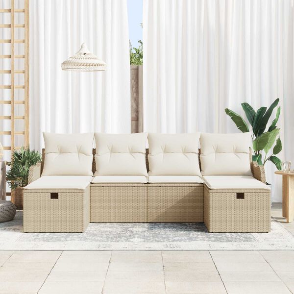 vidaXL Set di divani con cuscino 6 pcs Beige e Crema polyrattan
