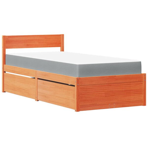 vidaXL Letto Cassetti e Materasso Marrone Cera 90x190cm Massello Pino