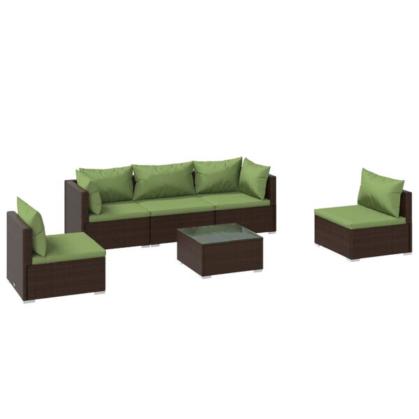 vidaXL Set Divani da Giardino 6 pz con Cuscini in Polyrattan Marrone