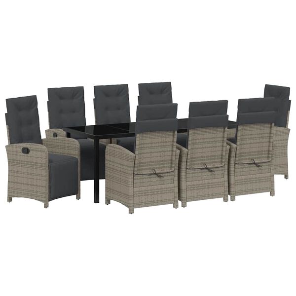vidaXL Set da Pranzo per Giardino con cuscino 9 pcs Grigio polyrattan