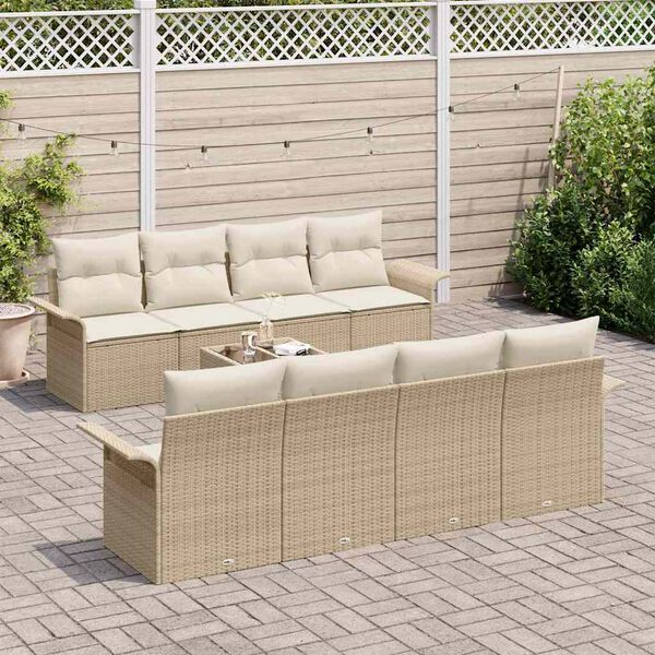 vidaXL Set Divano da Giardino 9 pcs Beige e Crema polyrattan