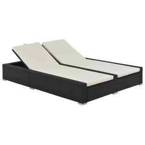 vidaXL Lettino Prendisole Doppio in Polyrattan Nero