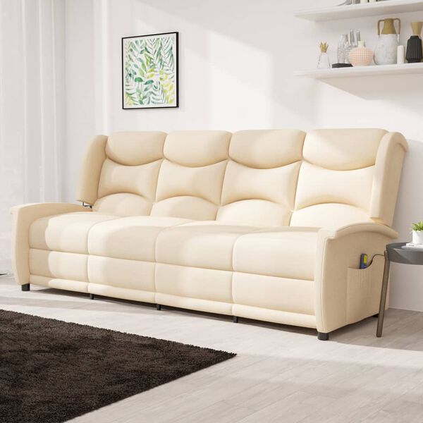 vidaXL Poltrona Massaggiante Reclinabile a 4 Posti Crema Tessuto