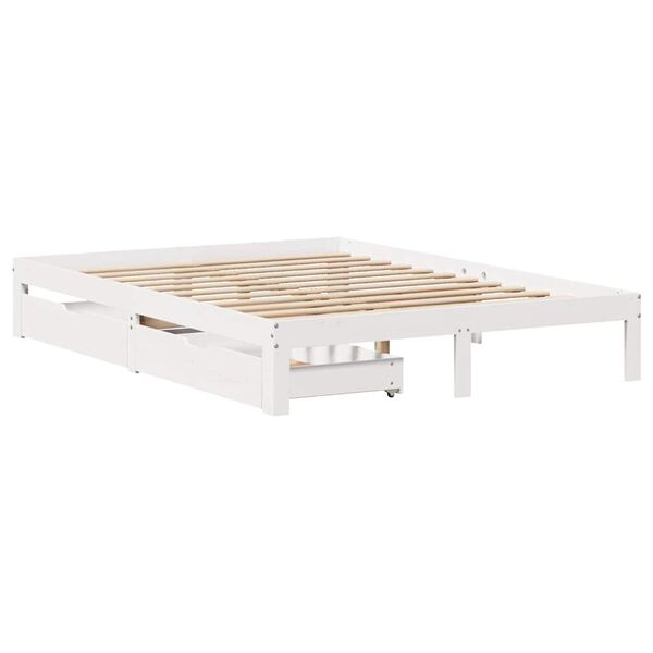 vidaXL Giroletto con Cassetti Bianco 135x190 cm Legno Massello di Pino