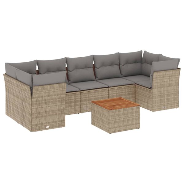 vidaXL Set Divano da Giardino 8 pz con Cuscini Beige in Polyrattan