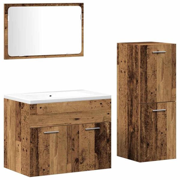 vidaXL Set di mobili per il bagno con porta 3 pcs Legno vecchio