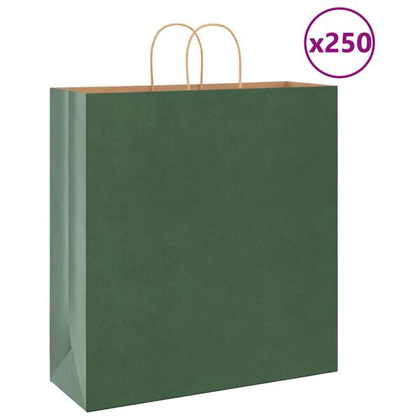 vidaXL Sacchetti di Carta 250 pz con Manici Verdi 45x17x48 cm