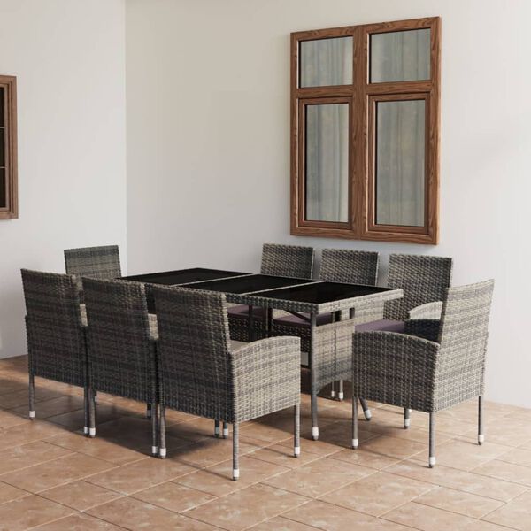 vidaXL Set Mobili da Pranzo Giardino 9 pz Polyrattan Antracite Grigio
