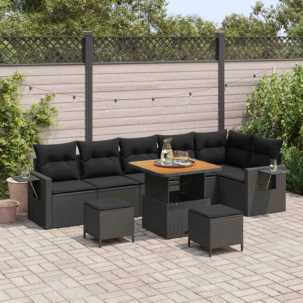 vidaXL Set Divano da Giardino 9 pcs Nero polyrattan