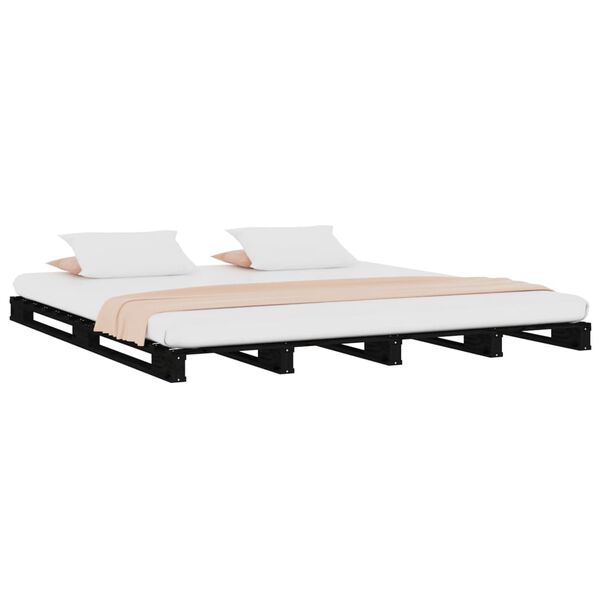 vidaXL Letto a Pallet Nero 135x190 cm Double Legno Massello di Pino