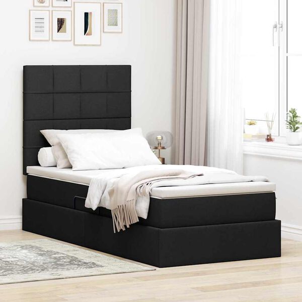 vidaXL Letto con contenitore e materasso Nero 90 x 200 cm Poliestere