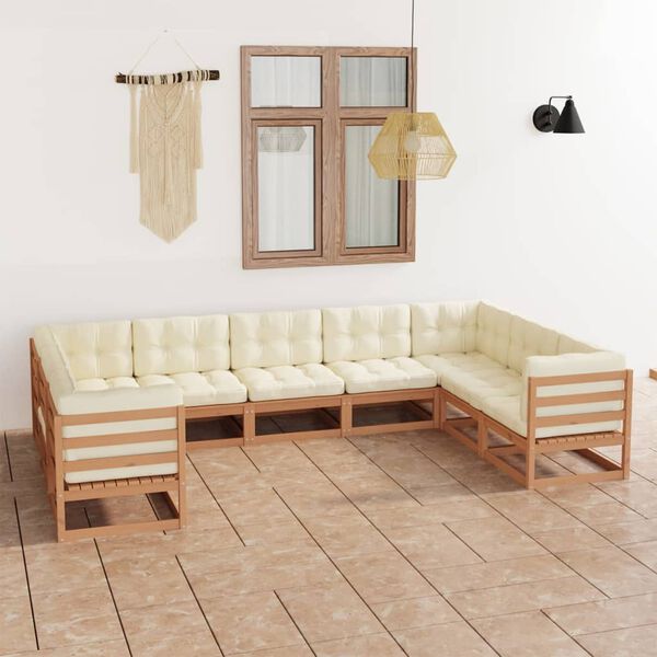 vidaXL Set Salotto Giardino e Cuscini 9 pz Legno Massello Pino Ambra