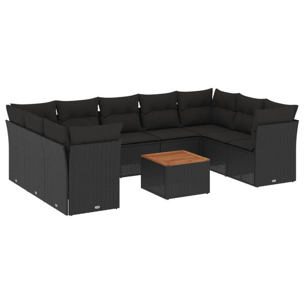 vidaXL Set Divani da Giardino 10pz con Cuscini in Polyrattan Nero