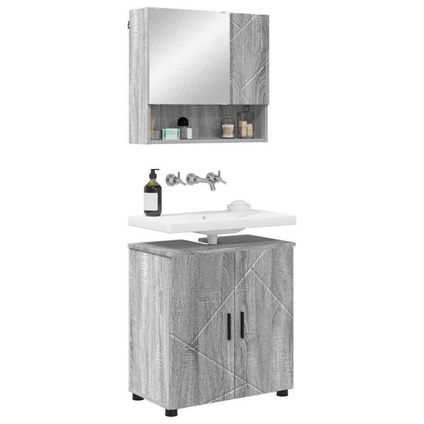 vidaXL Set di mobili per il bagno con porta 2 pcs Grigio Sonoma