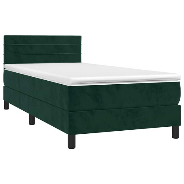 vidaXL Letto a Molle con Materasso e LED Verde Scuro 90x190 cm Velluto