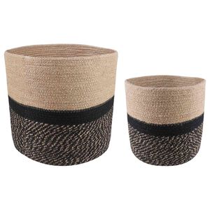 vidaXL Set di Vasi per Piante 2 pz Naturale e Nero &Oslash; 28 x 28 cm