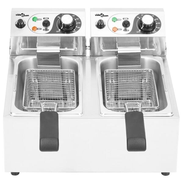 vidaXL Friggitrice Elettrica Doppia in Acciaio Inossidabile 12L 4000W