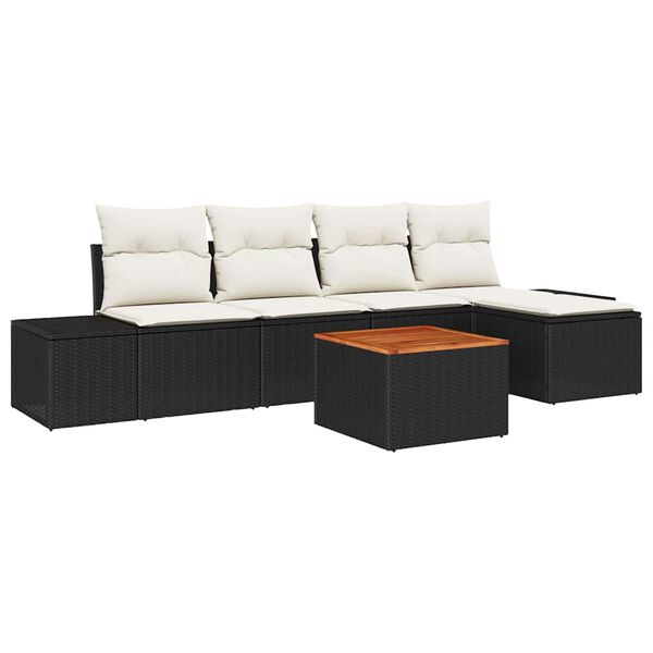 vidaXL Set Divano da Giardino 6 pcs Nero e Crema polyrattan