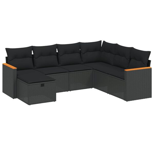 vidaXL Set Divani da Giardino con Cuscini 7pz Nero Polyrattan