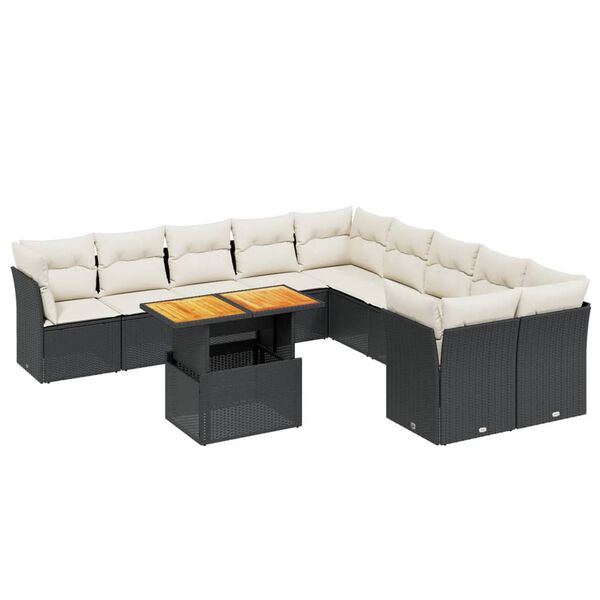 vidaXL Set Divani da Giardino 11 pz con Cuscini in Polyrattan Nero