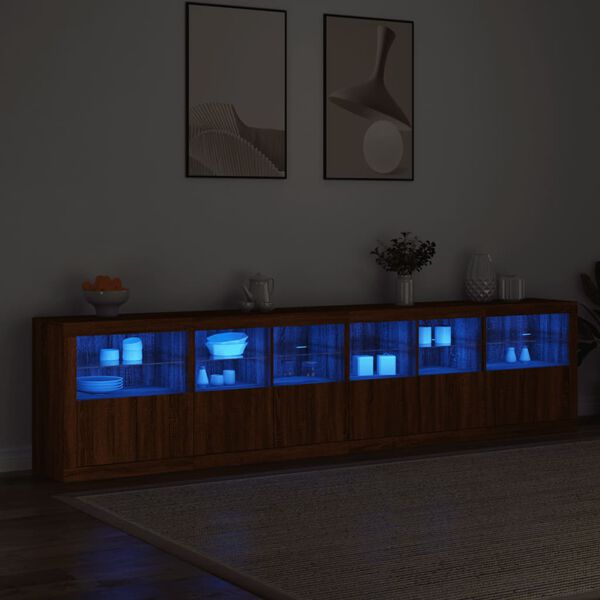 vidaXL Credenza con Luci LED Rovere Marrone 283x37x67 cm