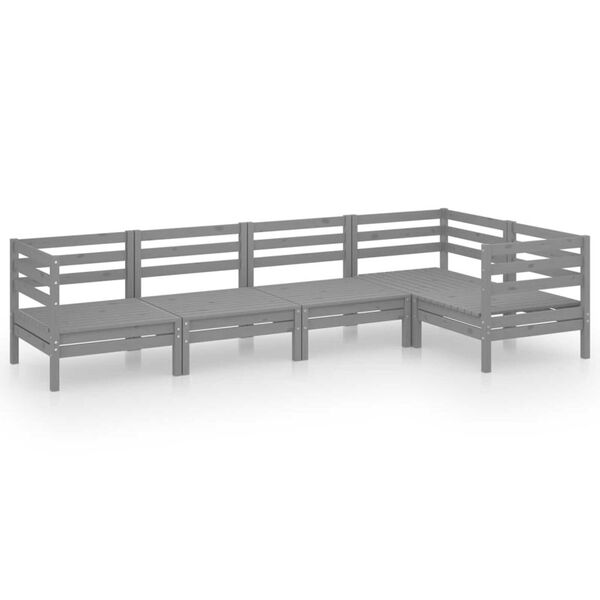 vidaXL Set Salotto da Giardino 5 pz in Legno Massello di Pino Grigio