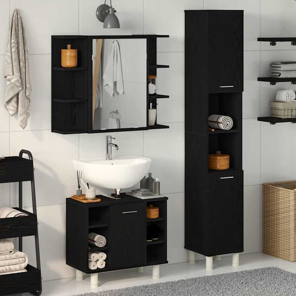 vidaXL Set di mobili per il bagno 3 pcs Nero 30 x 30 x 179,5 cm