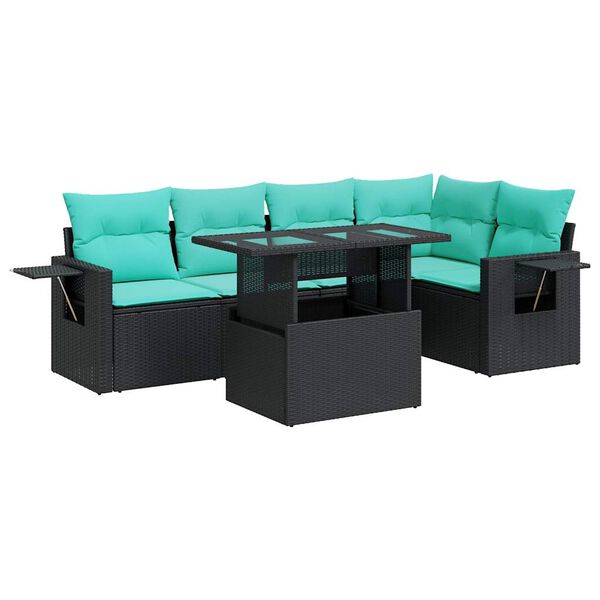 vidaXL Set Divano da Giardino 6 pz con Cuscini Nero Polyrattan Acacia