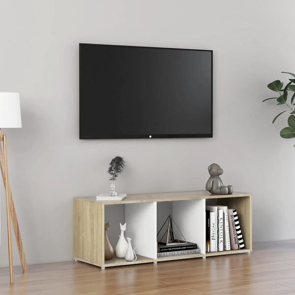 vidaXL Mobile TV Bianco e Rovere Sonoma 107x35x37 cm Legno Multistrato