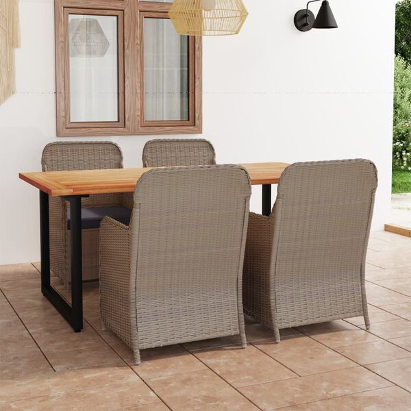 vidaXL Set da Pranzo per Giardino 5 pz con Cuscini Polyrattan Marrone