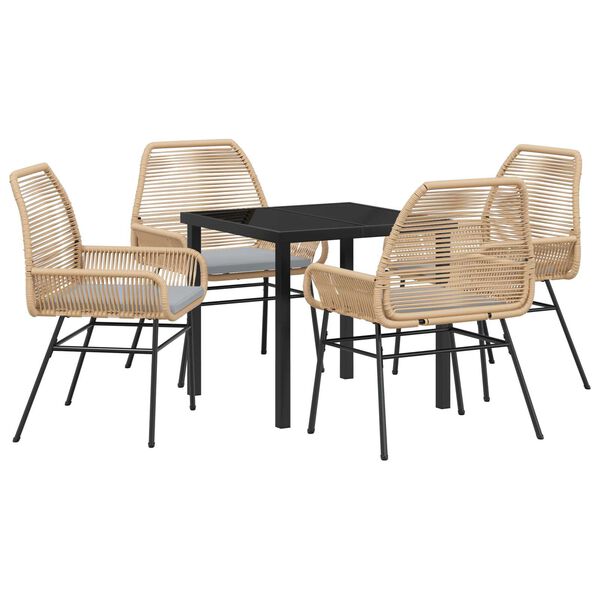 vidaXL Set da Pranzo per Giardino con cuscino 5 pcs Marrone polyrattan