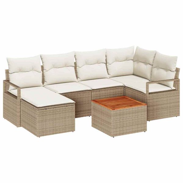 vidaXL Set Divano da Giardino con cuscino 7 pcs Beige Poly Rattan