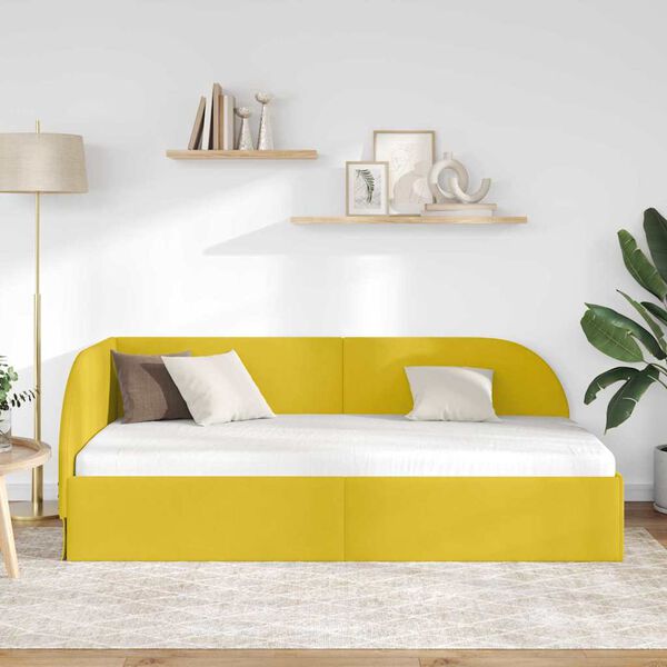 vidaXL Cornice del letto ad angolo con testiera Giallo 90 cm x 190 cm